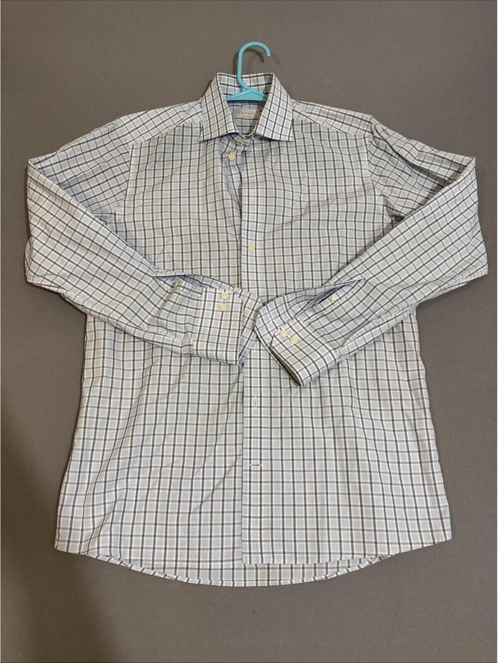 Eton contemporary Mens Dress Shirt 15.5 39 stretch Long Sleeve Button plaid